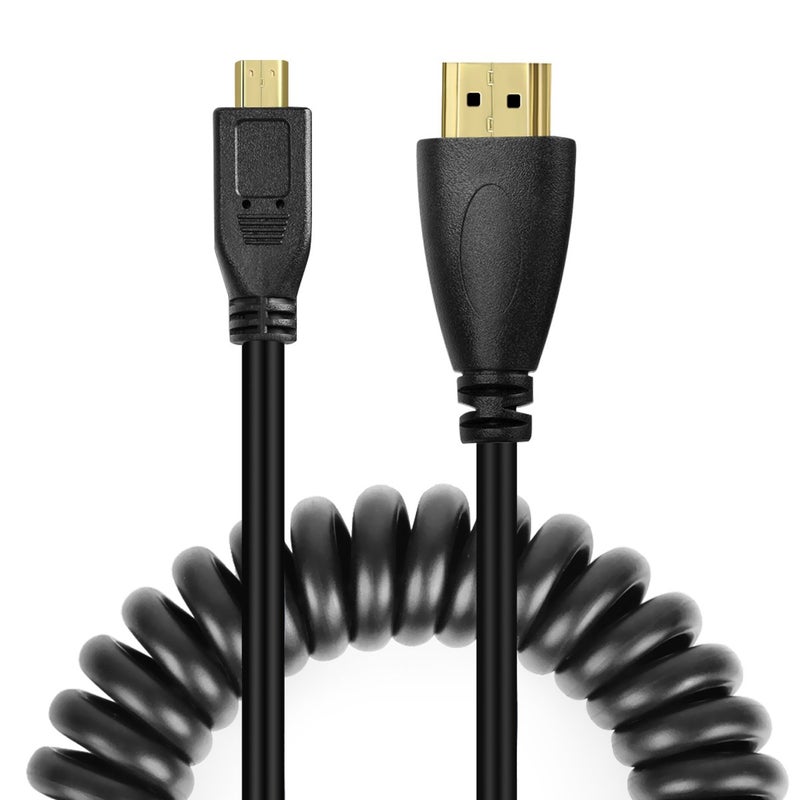 UCEC Coiled Micro HDMI to HDMI Cable, 3.2FT Retractable Cable for Laptops, Cameras, DSLRs, Camcorders, Portable Screens and Monitors - Image 1